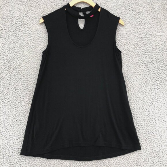 Vince Camuto Top Womens Extra Small Black Cutout Mock Neck Sleeveless Tunic Knit - Picture 1 of 9